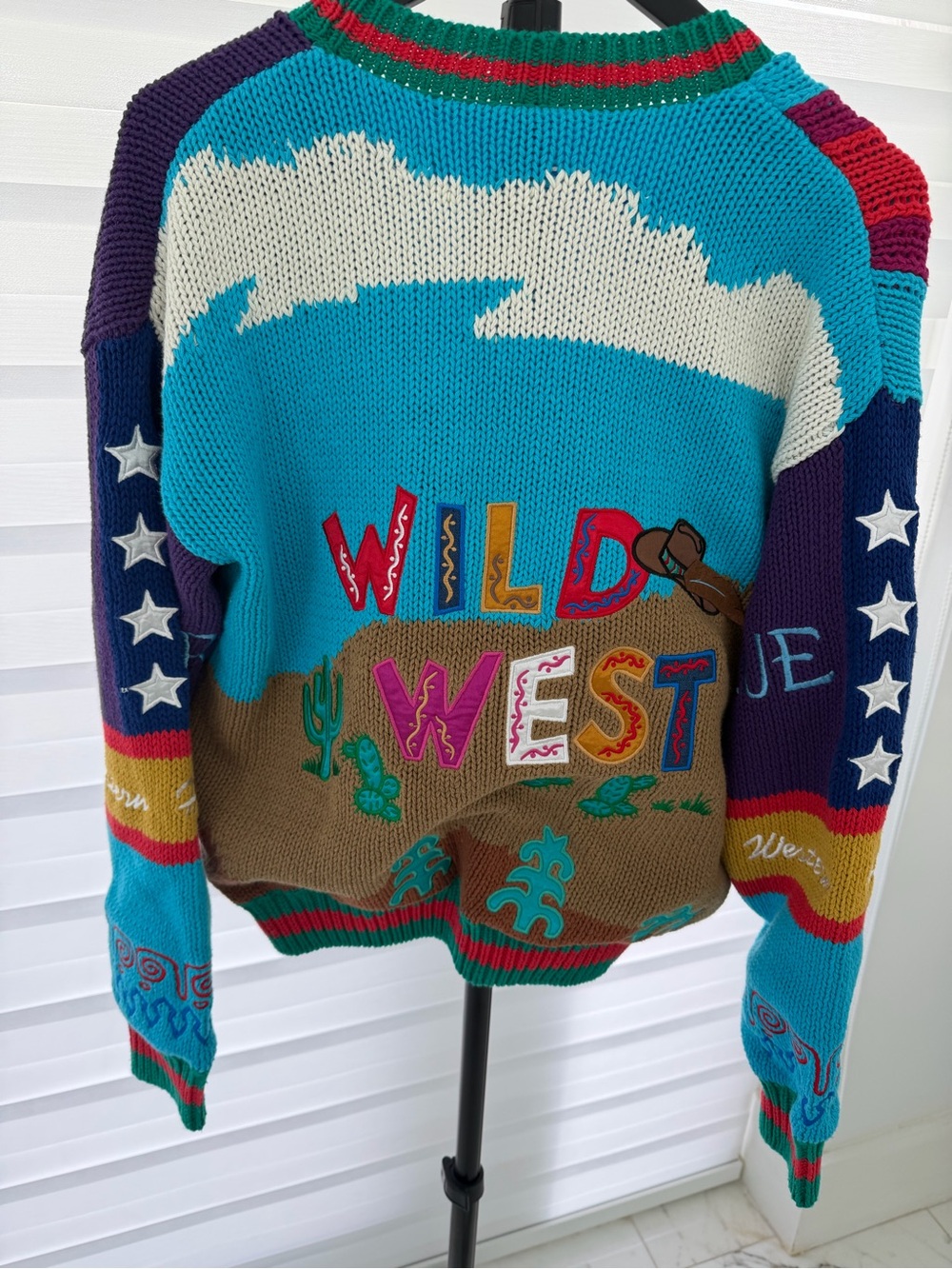 Colorful Patchwork Rodeo Cardigan Sweater - Turquoise & Purple - Picture 8 of 16